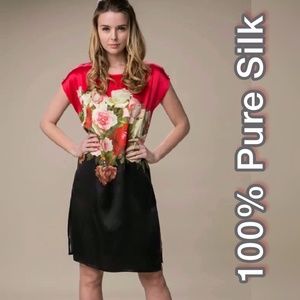 NWT 100% PURE MULBERRY SILK HAND PAINTED DRESS LUXURY TUNIC